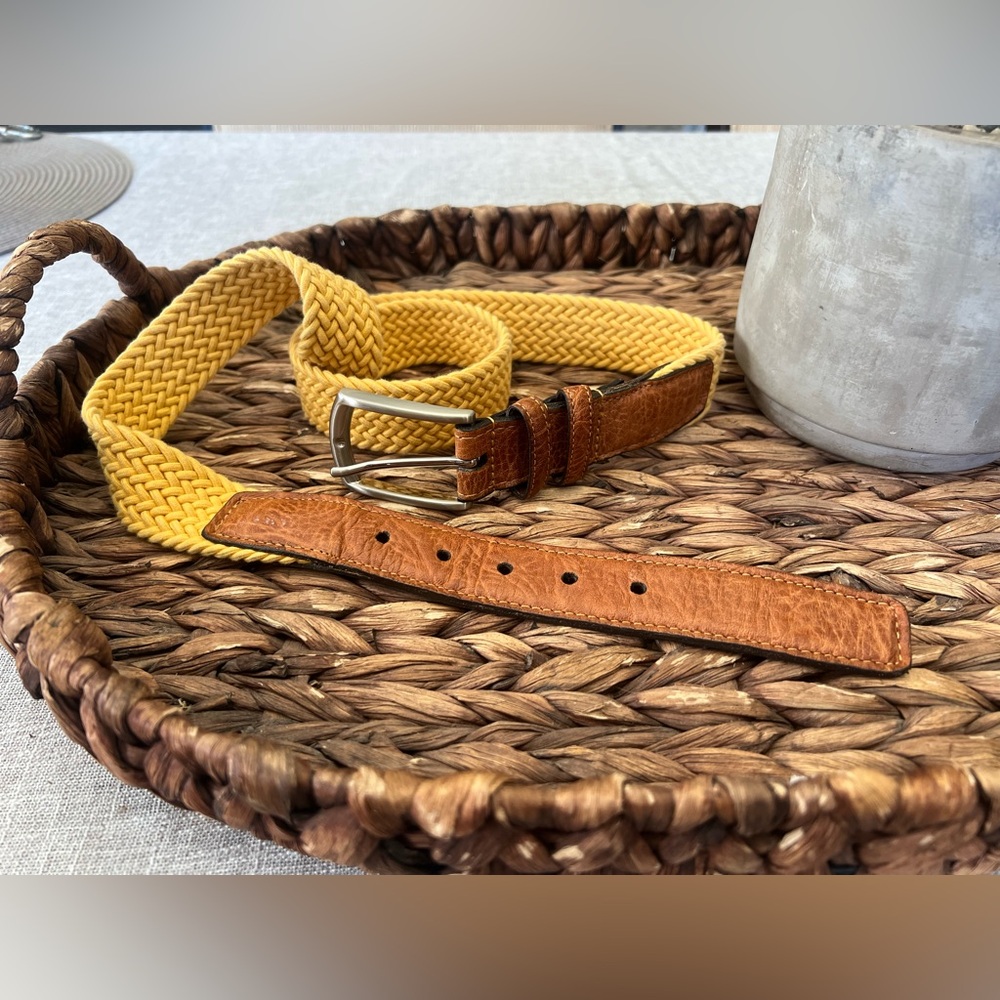 Torino Luxury Woven Leather Belt - Italian Cotton Elastic Belt - Yellow - 36